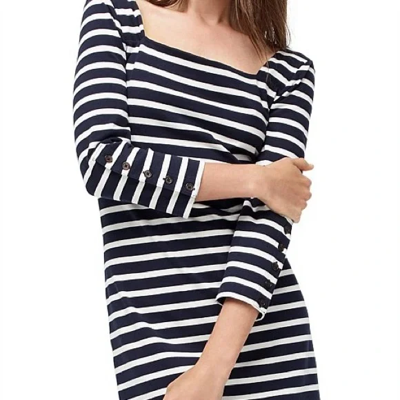 J. Crew Blue and White Sheath Dress Square Neck - Picture 6 of 9